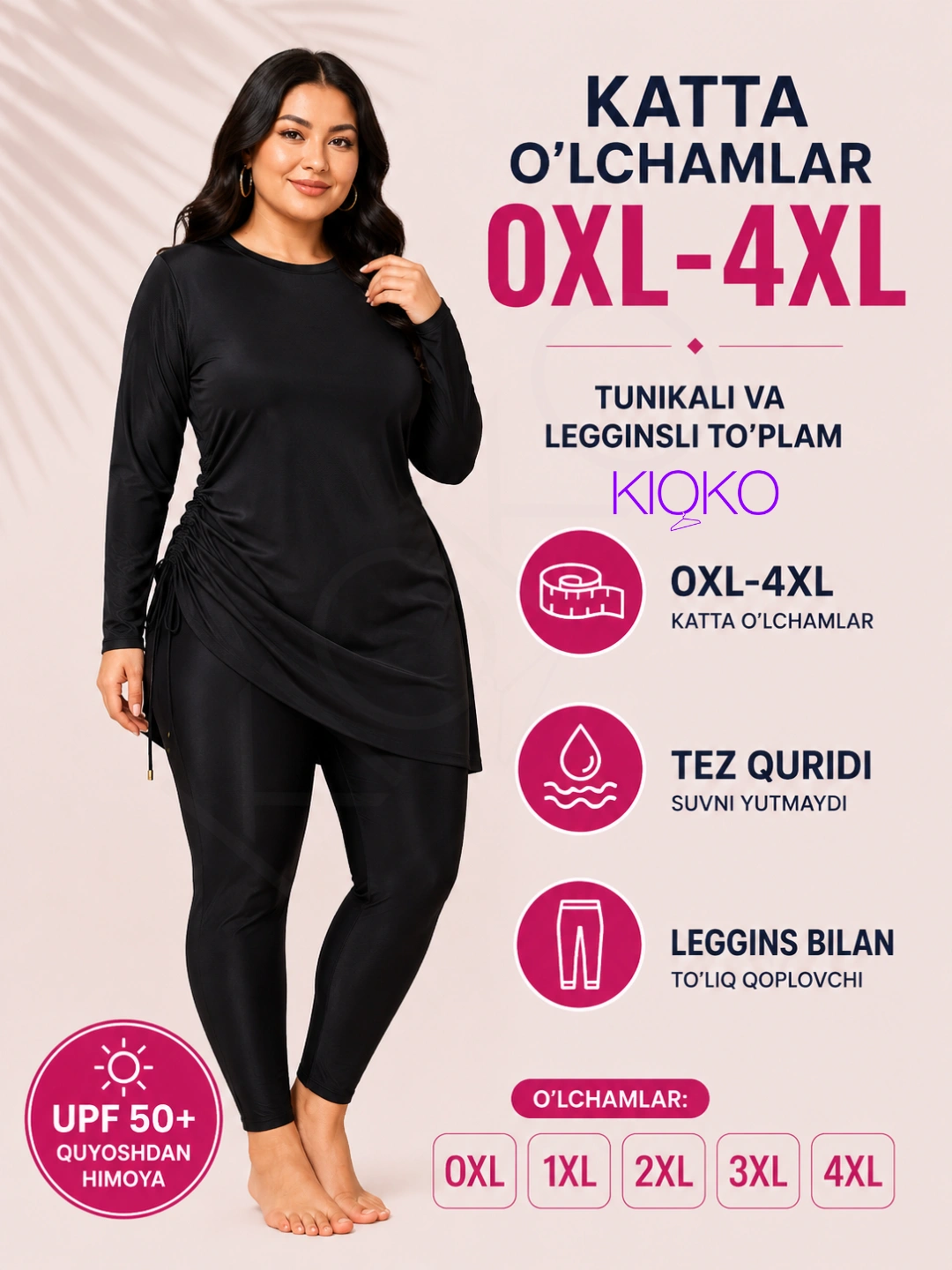 Kupalnik ayollar uchun burkini Kioko, yopiq musulmon kupalnik