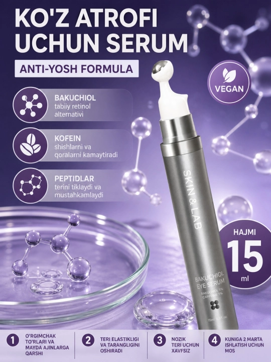 Bakuchiol ko'z massaji uchun sarum, SKIN&LAB, Bakuchiol Eye Serum, 15 ml