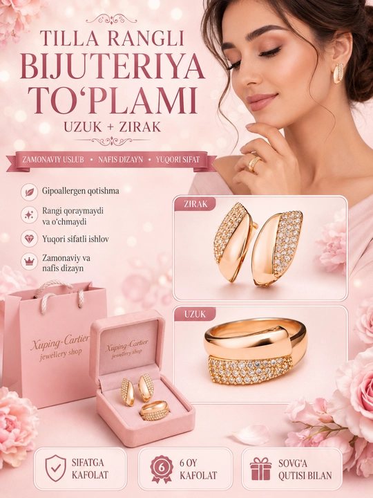 Xuping Stainless Steel bezaklar to‘plami, ziraklar, uzuk, sovg‘a qutisida - 