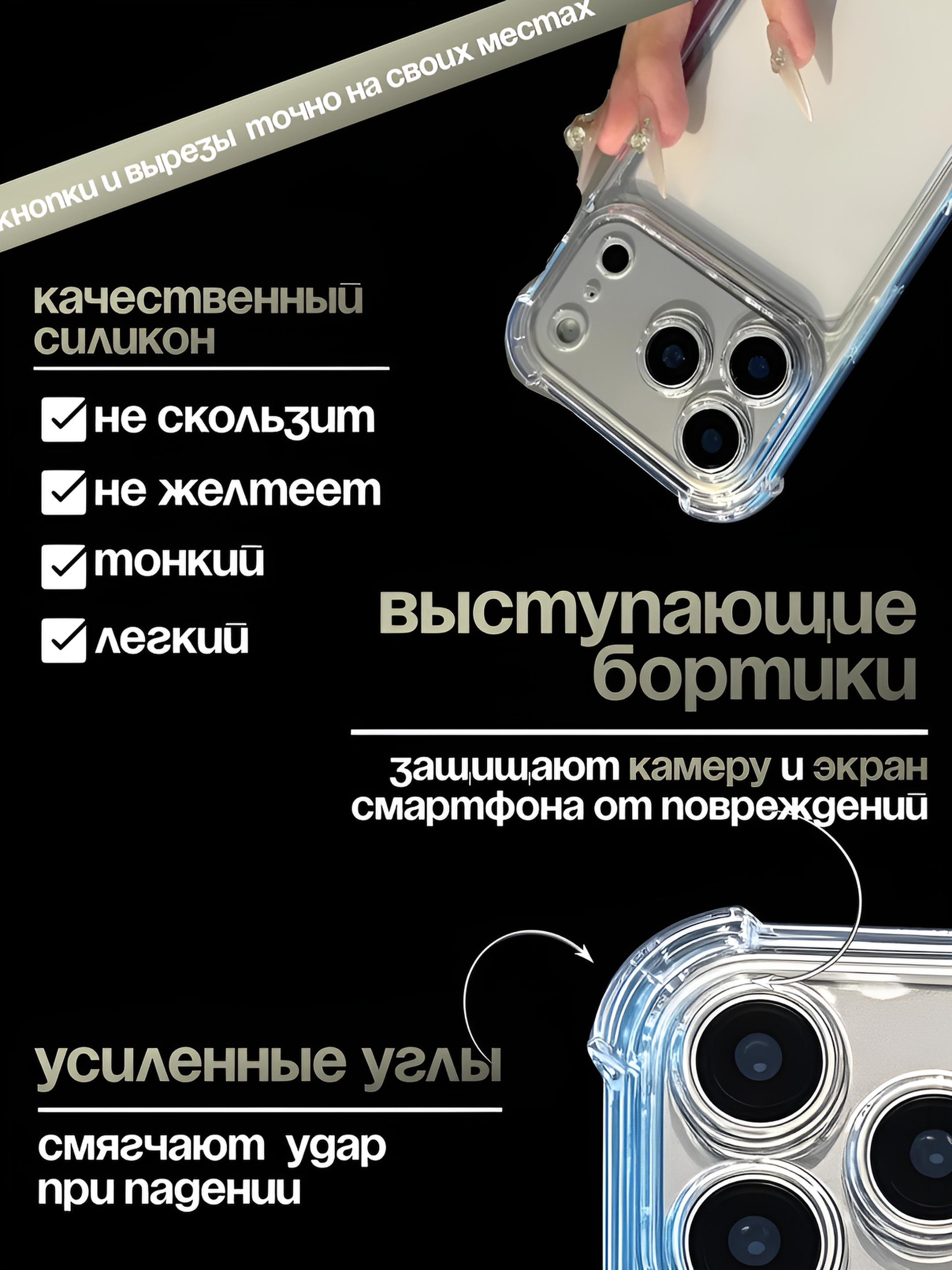 Прозрачный силиконовый чехол с усиленными углами для iPhone