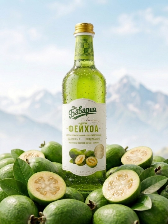Alkogolsiz kuchli gazlangan «Bavariya Premium» Feyxoa ta’mli limonad ichimligi, 0.5 l