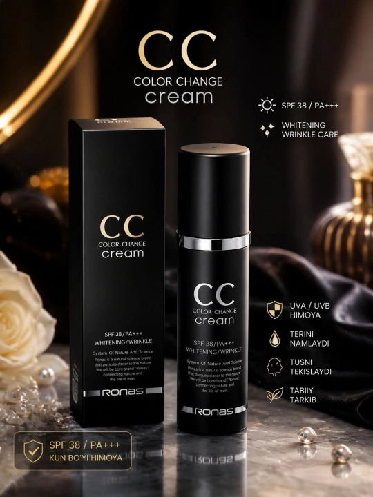 Ronas CC krem SPF 50, quyoshdan himoya, yuz uchun ton beruvchi krem, koreys kosmetikasi