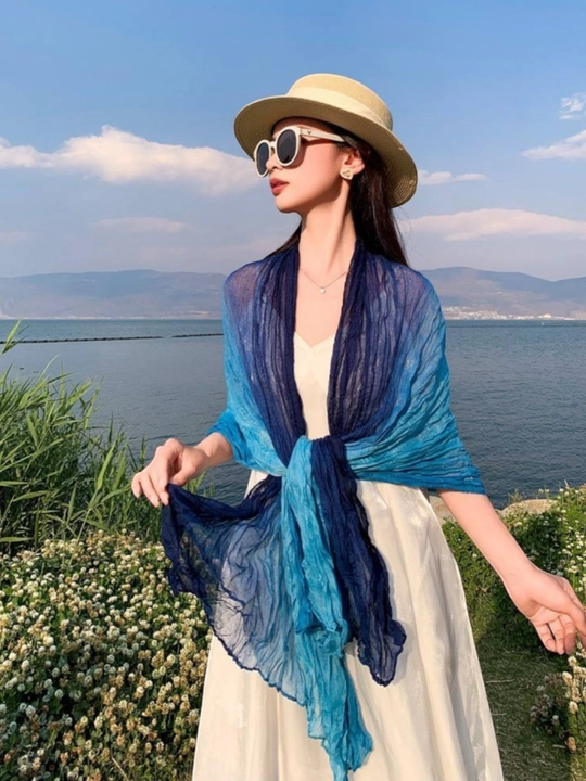 Ayollar uchun viskoza sharfi 180×90 sm, g‘ijimlangan krep, gradient (ombre)