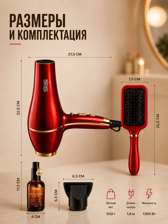 Фен с насадкой, для сушки и укладки волос, профессиональный