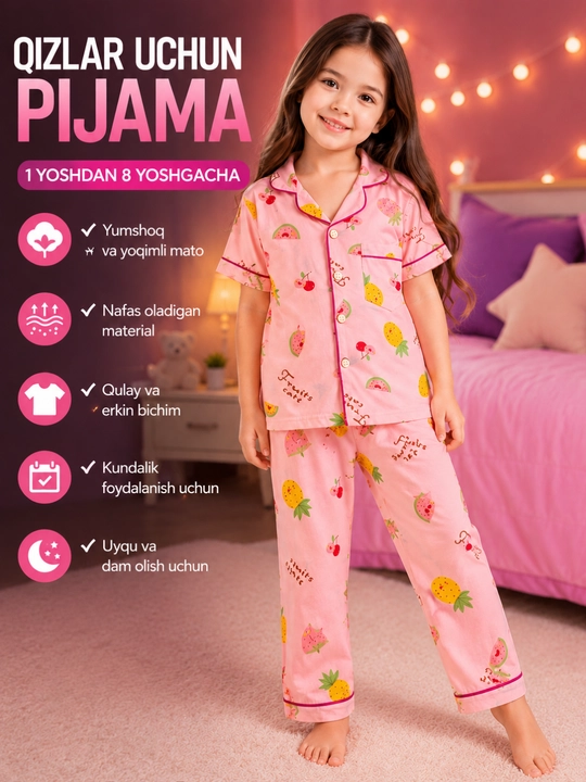 Qizaloqlar uchun pijama, yozgi pijama, uyqu kiyimi, XB nafas oladigan mato, qulay pijama - 