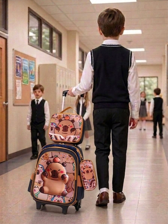 Bolalar maktab ryukzagi, g‘ildirakli, 3 tasi 1 da to‘plam