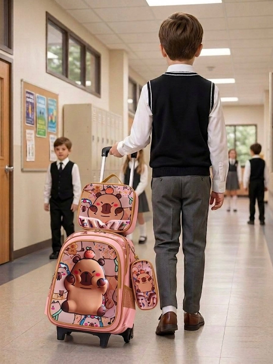 Bolalar maktab ryukzagi, g‘ildirakli, 3 tasi 1 da to‘plam