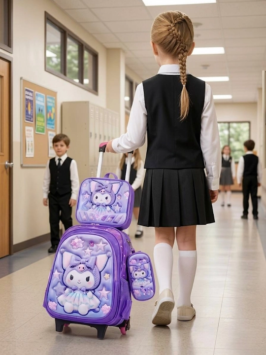 Bolalar maktab ryukzagi, g‘ildirakli, 3 tasi 1 da to‘plam
