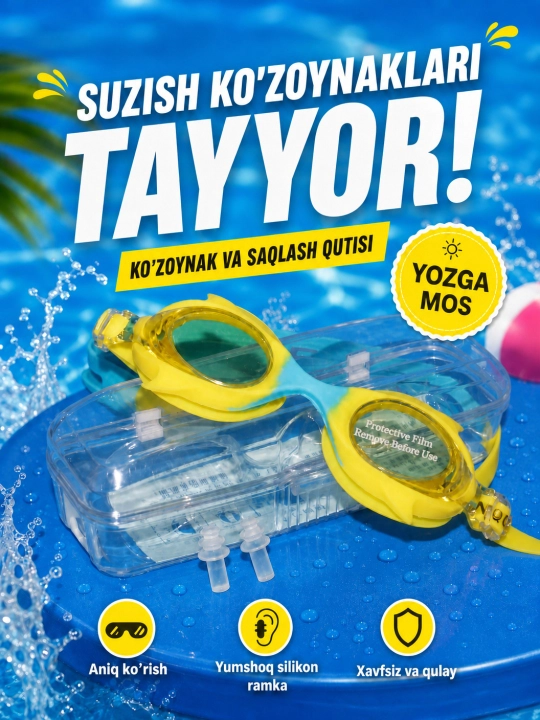 Bolalar uchun suzish ko'zoynagi va quloq tiqini to'plami - 