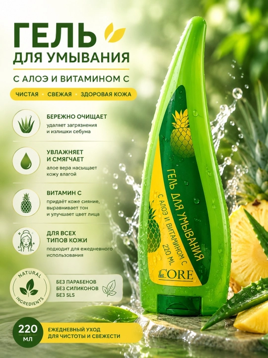 Le Core aloe vera va C vitamini bilan yuz yuvish geli, 220 ml - 