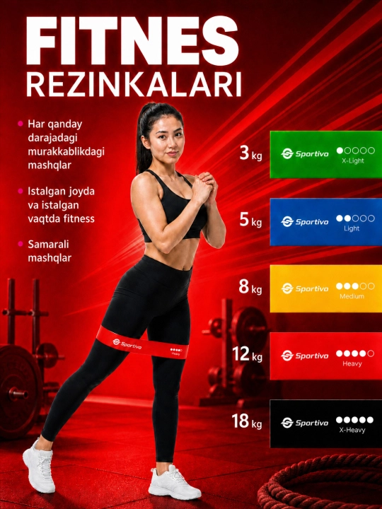 Fitnes rezinkalar to'plami uy va sport zalida mashq uchun, turli darajali - 