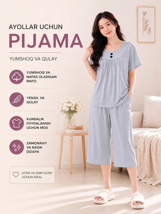 Ayollar pijama to‘plami, uy kiyimi, yumshoq va qulay uyqu kiyimi - 