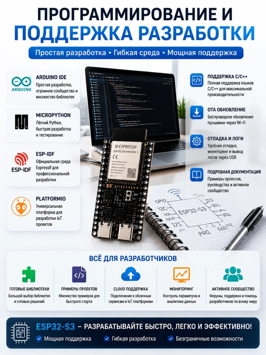 ESP32-S3 DEV MODULE 8MB PSRAM 16MB Flash, Wi-Fi Bluetooth контроллер