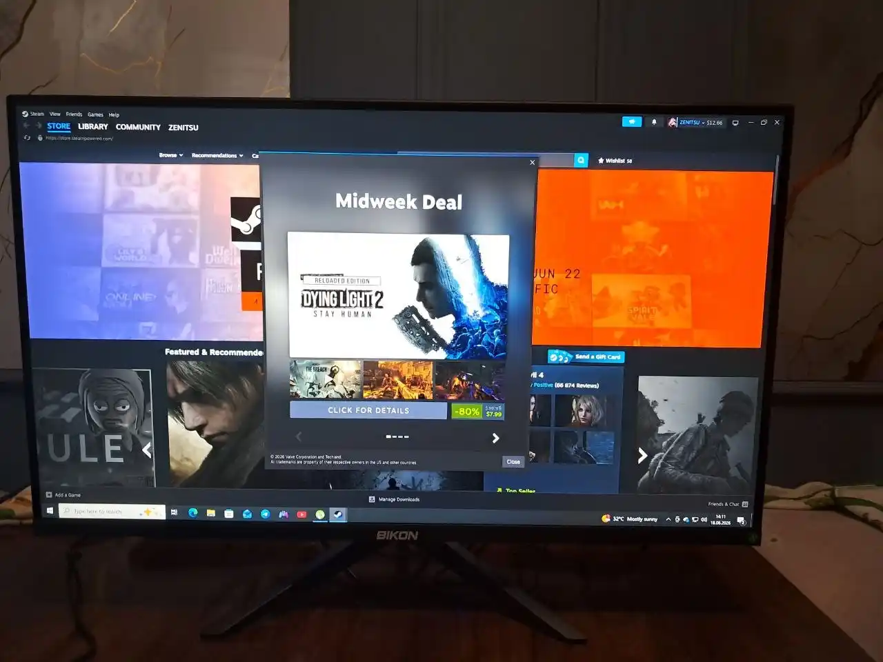 Monitor BIKON 22, 24, 27, 32 120-240Hz, IPS FullHD, office o`qish, ish uchun