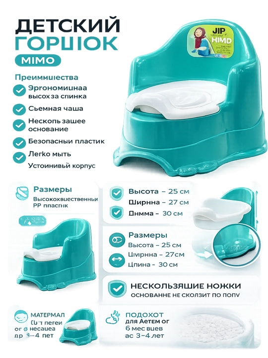 Горшок для детей с крышкой и спинкой, изготовлен из пластика