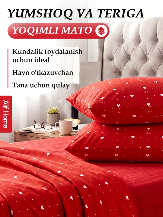 Choyshablar to'plami 3 tasi 1 da, ko'rpa va yostiq jildlari, prostiniya bilan
