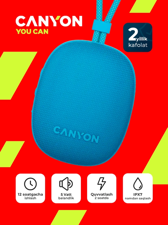 Portativ simsiz bluetooth kolonkasi Canyon OnMove 12, TWS va IPX7 suvdan himoyali - 