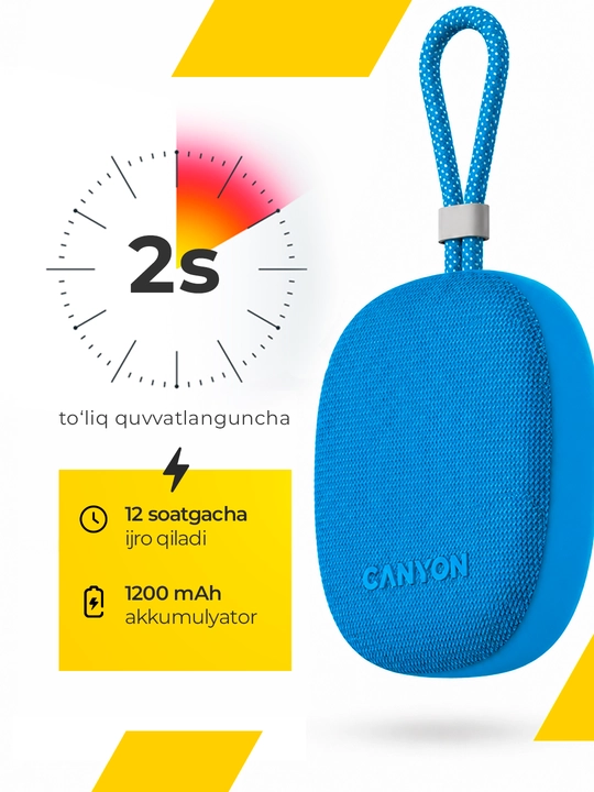Portativ simsiz bluetooth kolonkasi Canyon OnMove 12, TWS va IPX7 suvdan himoyali