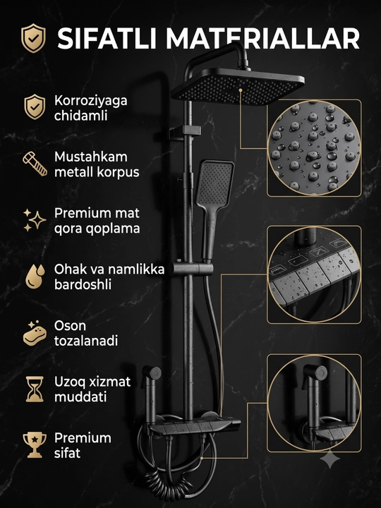 Dush, smesitel dush, Yuqori dush, yuvish moslamasi va pastki oqimli dush tizimi, 4 rejimli