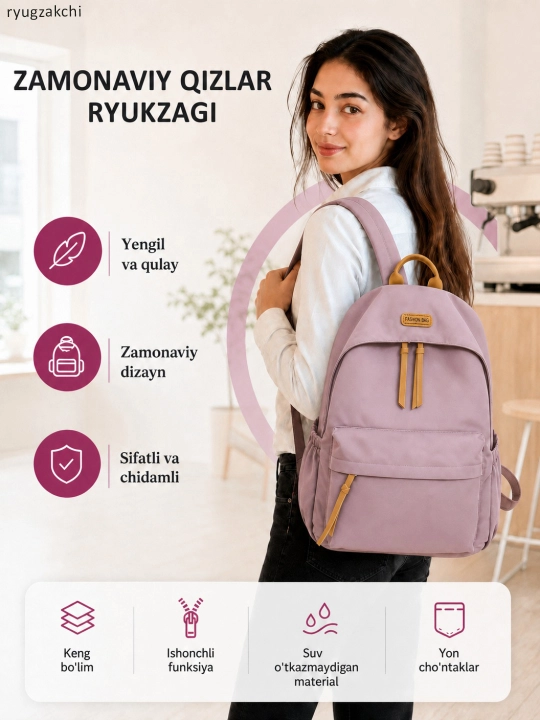 Ayollar qizlar ryukzagi casual ryukzak, katta sig‘imli, maktab, universitet o'qish uchun
