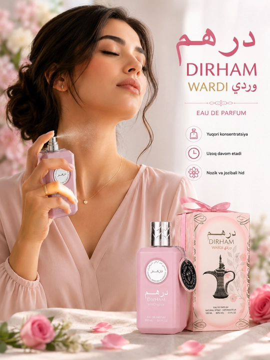 Dirham Wardi Eau De Parfum, 100 мл, женский цветочно-фруктовый парфюм