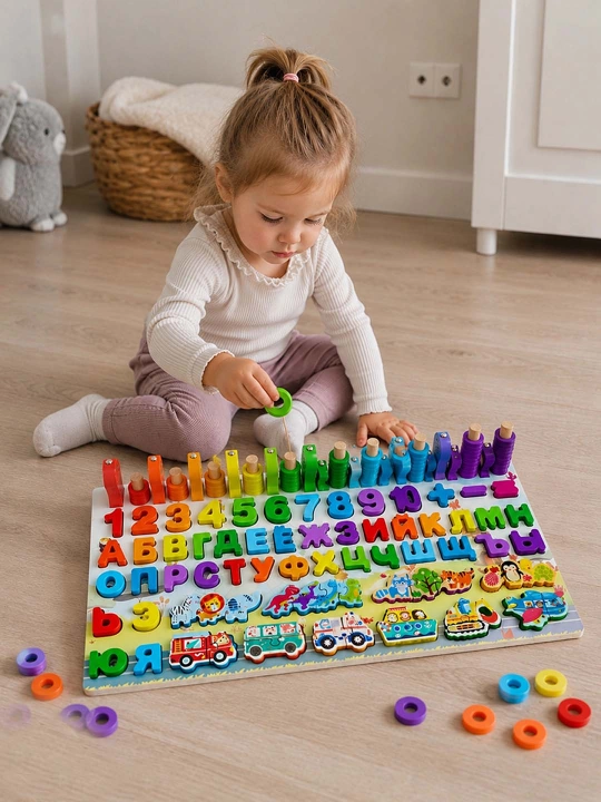 Rivojlantiruvchi doska Montessori Sorter, rus alifbosi, raqamlar, ranglar, magnitli