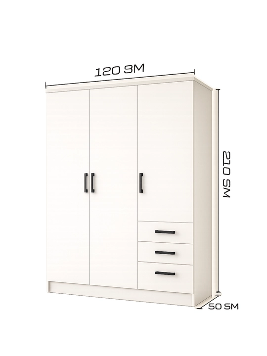 3 eshikli shkaf 3 tortmali 120x210x50 shkaf Zamonaviy yotoqxona shkafi Kiyim shkafi 3 - 