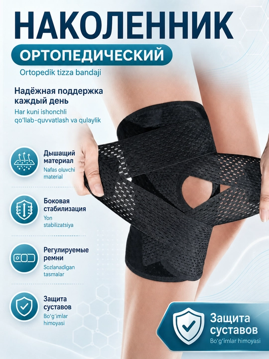 Наколенник ортопедический с боковой пружинной фиксацией, бандаж, фиксатор, ортез, суппорт - 