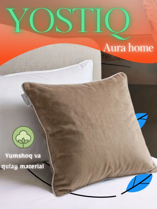 Luna dekorativ velyur yostiq 45×45 sm, bej rang (2 dona to‘plam) - 