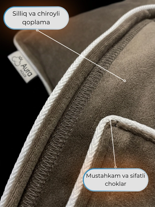 Luna dekorativ velyur yostiq 45×45 sm, bej rang (2 dona to‘plam)