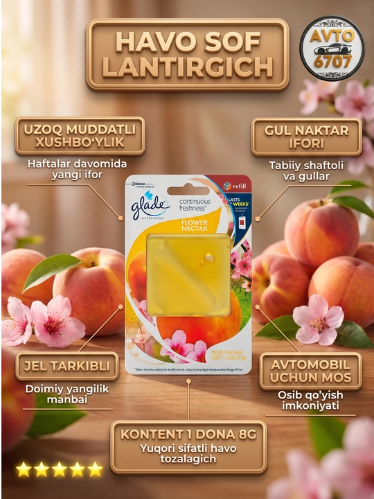 Glade Sensations avto va uy uchun gel aromatizator, 60 kunlik ifor