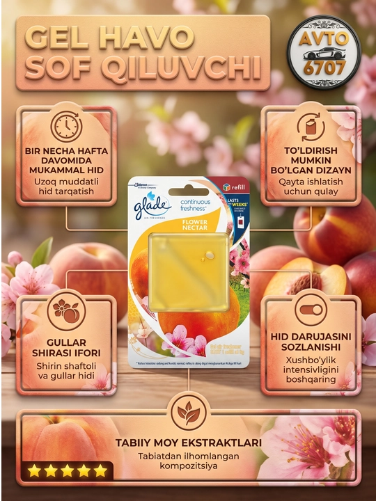 Glade Sensations avto va uy uchun gel aromatizator, 60 kunlik ifor