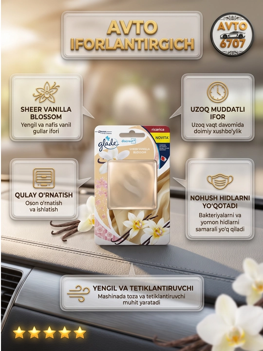 Glade Sensations avto va uy uchun gel aromatizator, 60 kunlik ifor