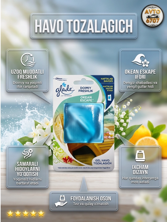 Glade Sensations avto va uy uchun gel aromatizator, 60 kunlik ifor