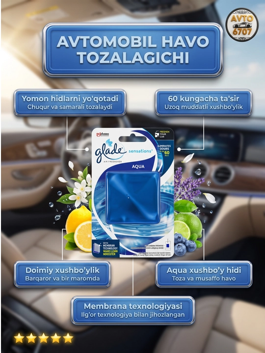 Glade Sensations avto va uy uchun gel aromatizator, 60 kunlik ifor