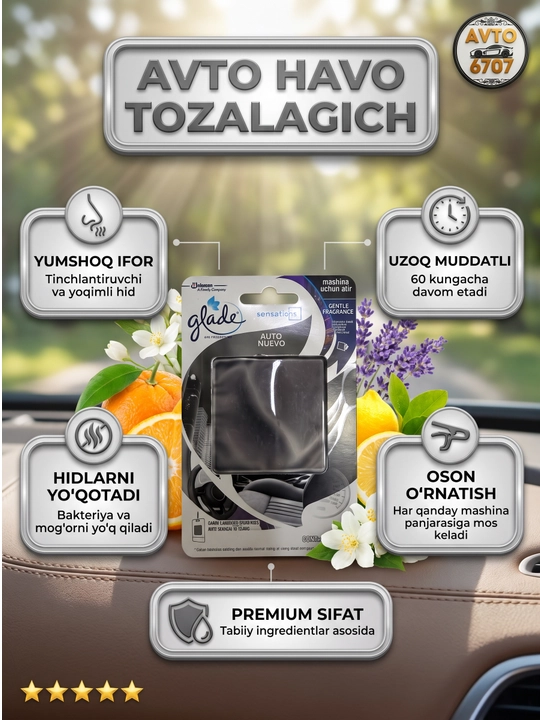 Glade Sensations avto va uy uchun gel aromatizator, 60 kunlik ifor