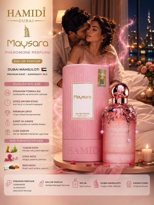 Hamidi Maysara ayollar parfyumlangan suvi, uzoq muddatli va nafis ifor, 100 ml
