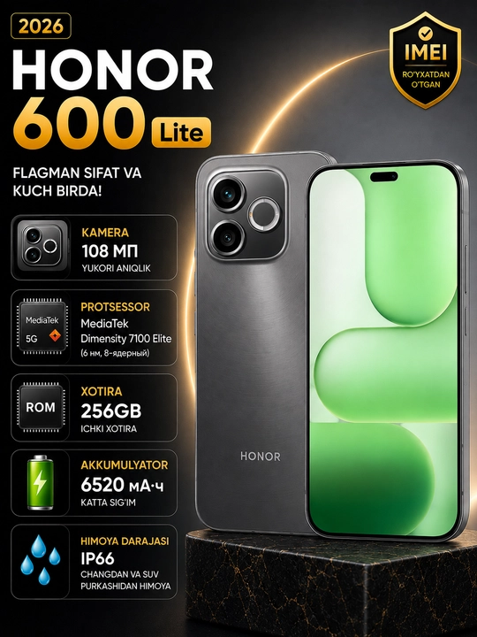 Смартфон HONOR 600 Pro / HONOR 600 / HONOR 600 Lite, 5G, AMOLED-дисплей, NFC, Black
