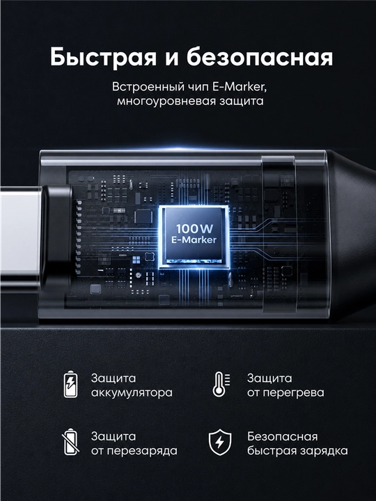 Кабель UGREEN US334 угловой 90 USB-C USB-C 100 Вт 5А PD 3.0 QC 4.0 480 Мбит/с