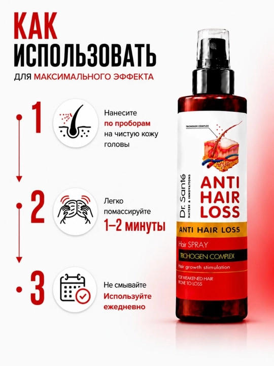 Soch spreyi, soch to‘kilishiga qarshi, soch o‘sishini rag‘batlantiruvchi, Anti Hair Loss