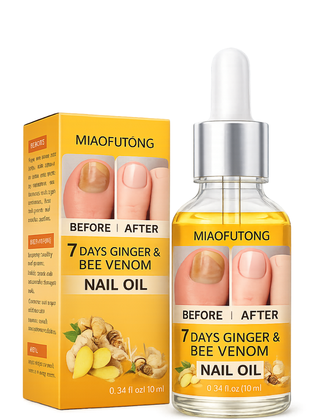 Tirnoqlar uchun moy Miaofutong, zanjabil va ari zahari bilan, 10 ml - 