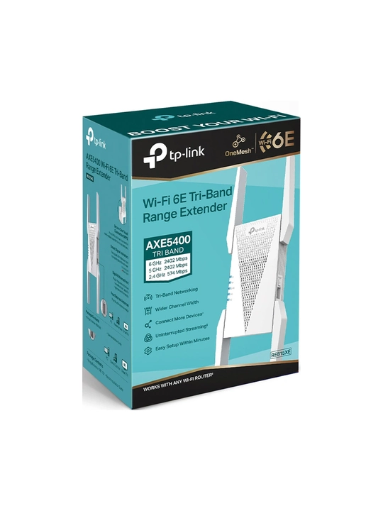 RE815XE signal kuchaytirgichi, Wi-Fi 6E TP-Link AXE5400, Uch diapazonli, Mesh repiter