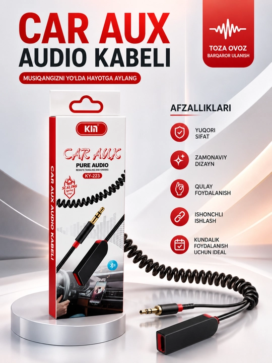 Avtomobil uchun 3,5 mm li Bluetooth AUX audio adapteri - tiniq ovoz va barqaror aloqa - 