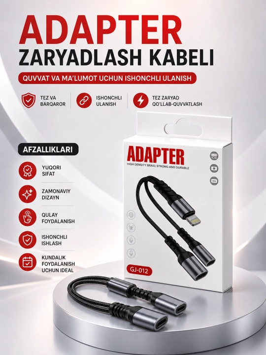 Lightning 2-in-1 audio va zaryadlash adapteri – musiqa tinglash va tezkor quvvatlash - 