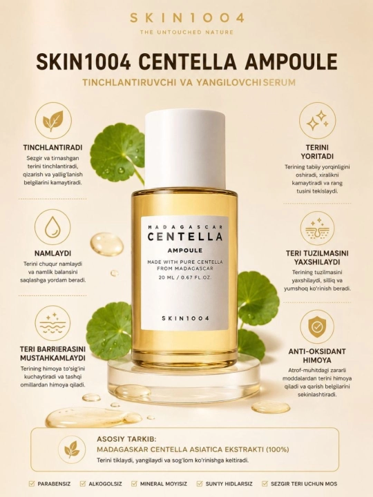 Tinchlantiruvchi ampulali zardob SKIN 1004 Madagascar Centella Tea-Trica Ampoule - 