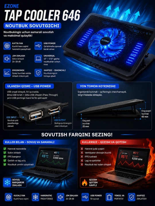 E-Zone Tap Cooler 646 noutbuk sovutgichi