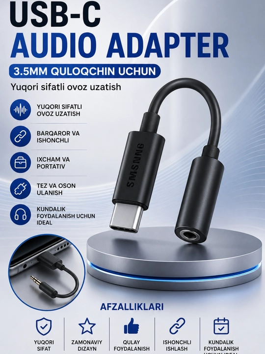 Samsung USB Type-C - Hi-Fi ovozli quloqchinlar uchun 3,5 mm audio adapter - 