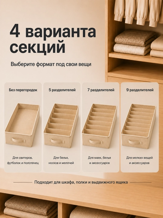 Органайзер для одежды FORRIS HOME в шкаф и комод, ящик для хранения вещей с секциями