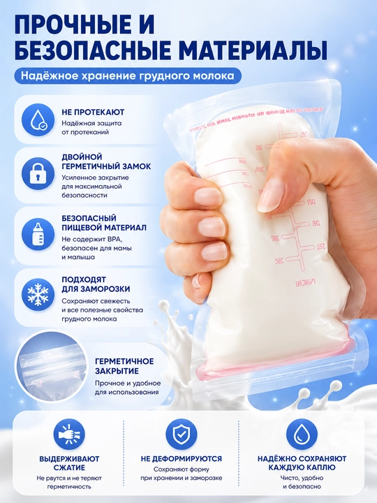 Пакеты для хранения грудного молока, 30 штук, стерильные, для заморозки