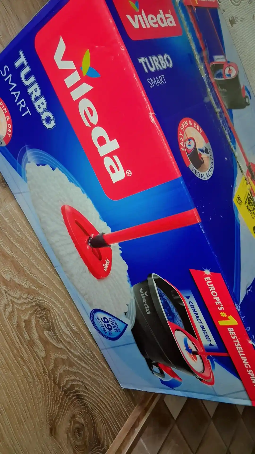 Vileda Turbo Smart chelak shvabra, aylanadigan, nam tozalash uchun, mikrofiberli
